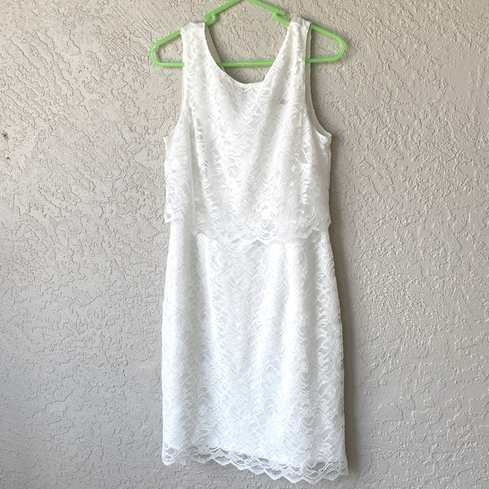 EUC Ivanka Trump White Lace Midi Dress